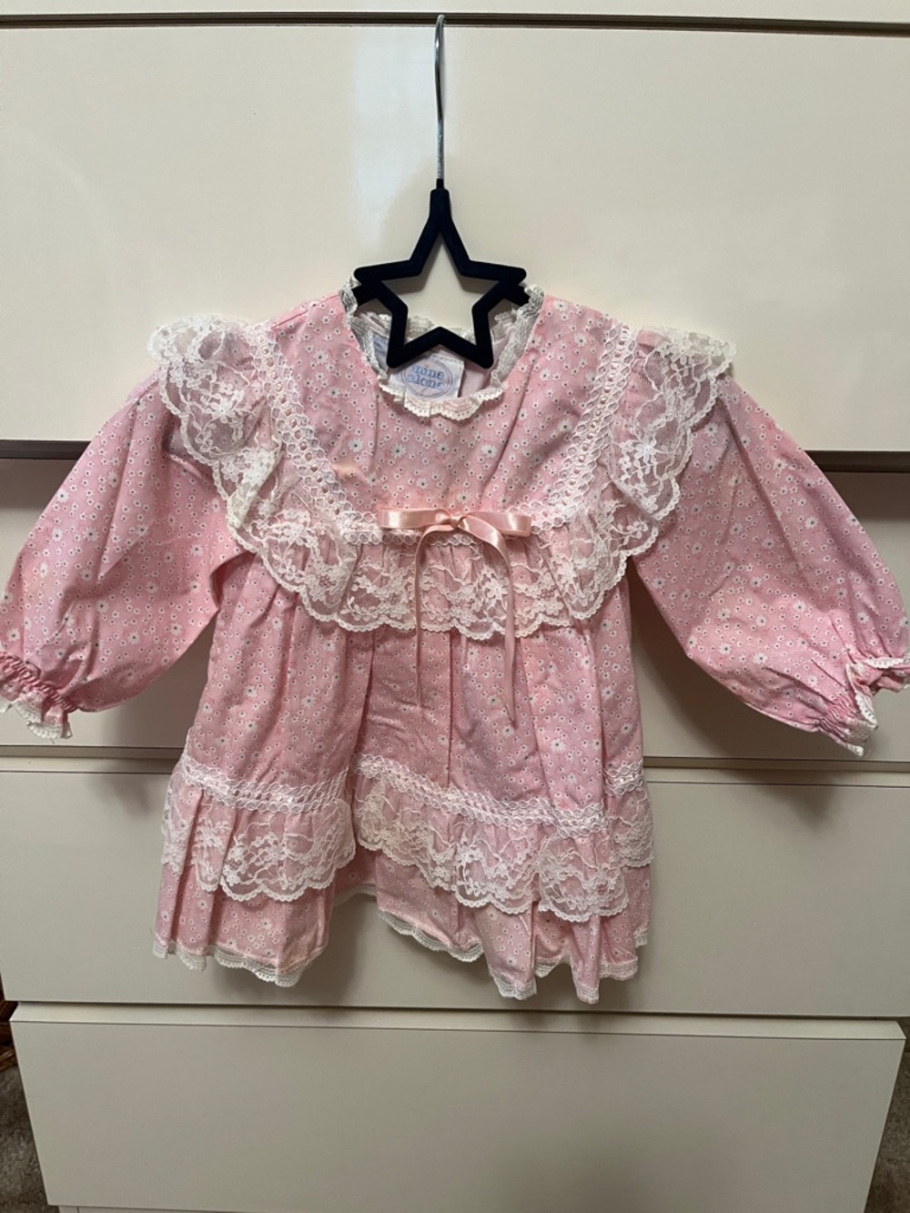Vintage Pink Lace Trim Smocked Baby Dress